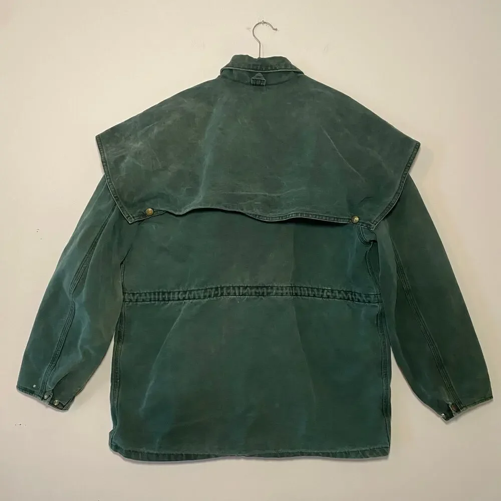 Carhartt Vintage Cape Chore Coat Green Canvas Cotton Front Snap Zip Men's Large